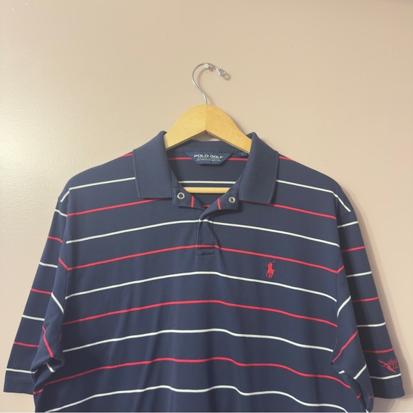 Polo Ralph Lauren Golf Shirt Stripe Navy Blue Men Size L - Picture 2 of 6